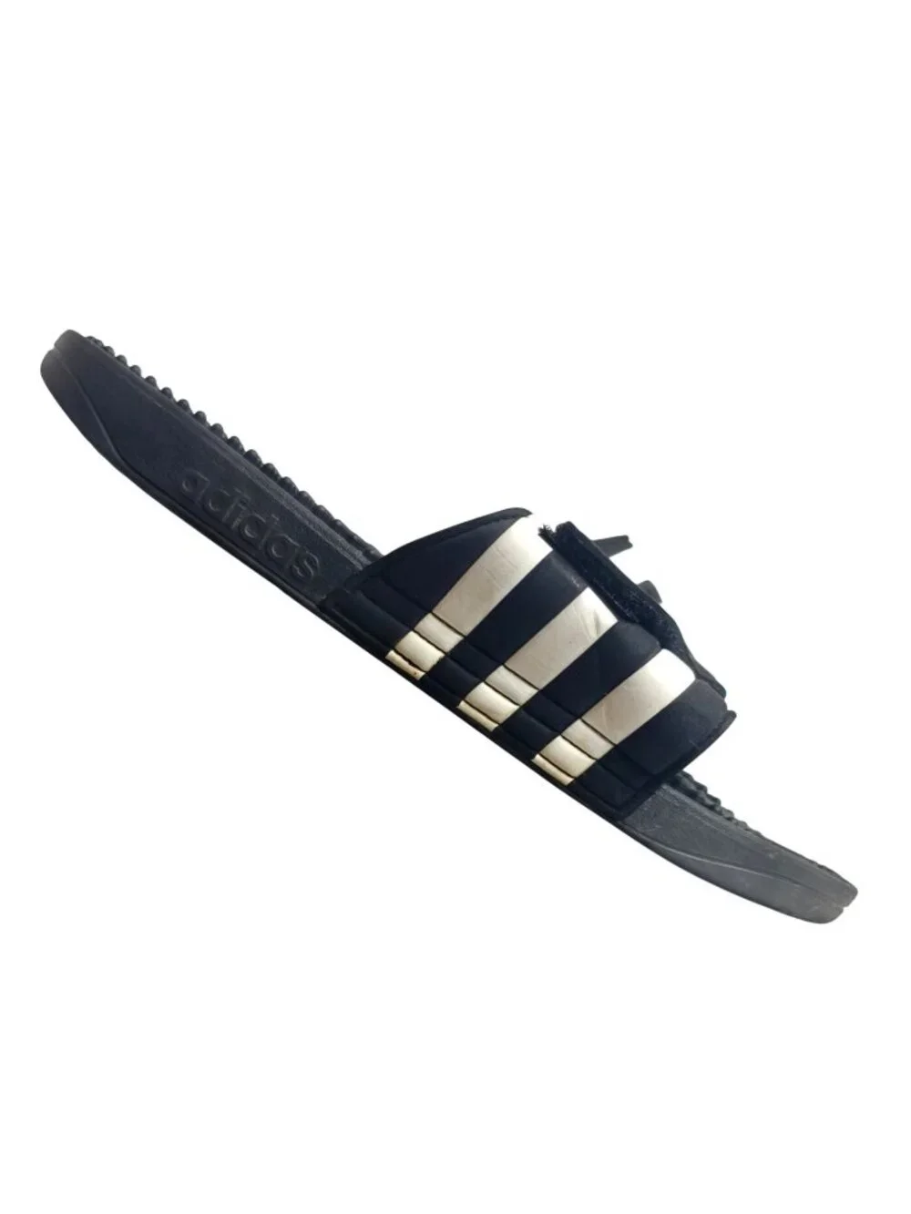 Adidas Mens 12 Adissage Slides Black White Adjustable Slip On Massage Footbed